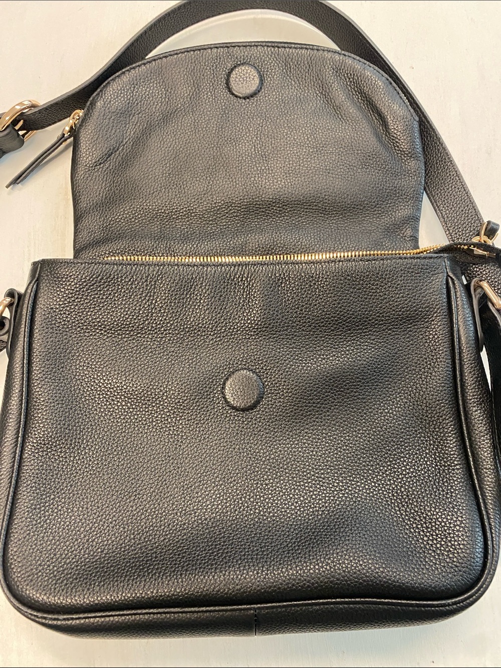 Quince Black Italian Leather Crossbody Bag with Gold Hardware Crossbody - Picture 3 of 10